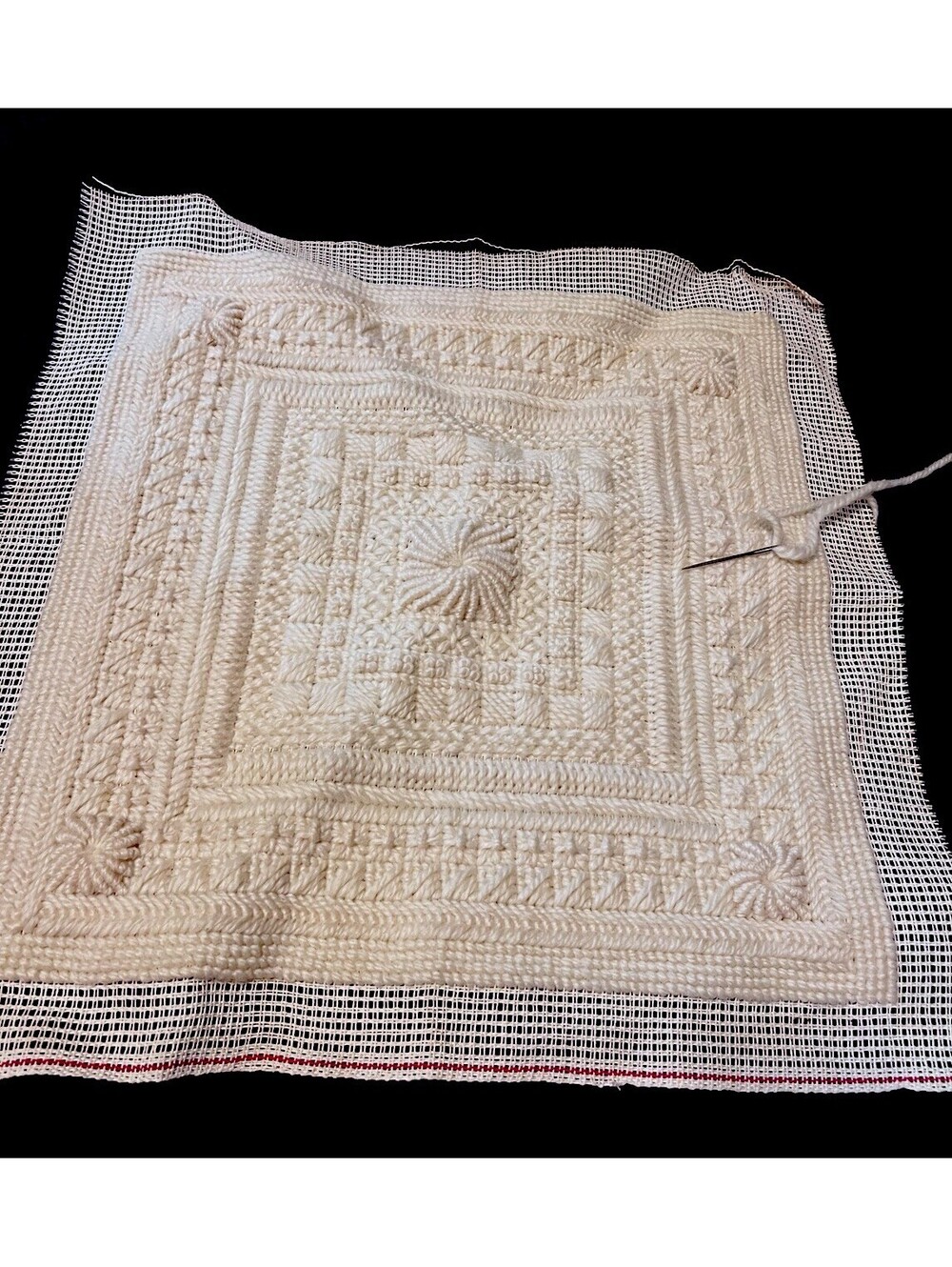 Vintage Unfinished Needlepoint Canvas Project Cream Textured Sampler Approx 20”